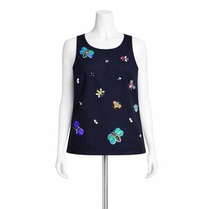 Talbots RSVP Navy Beaded Insect Tank Top Size 4 Faille Sleeveless Embellished